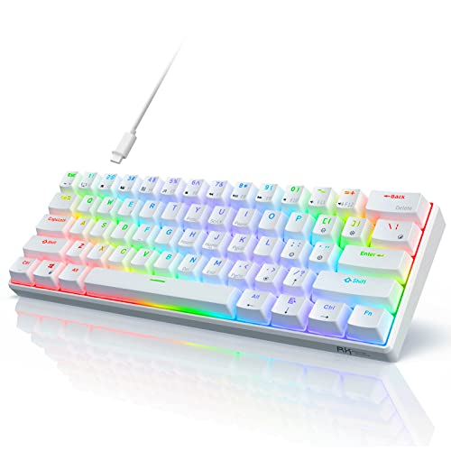 RK ROYAL KLUDGE RK61 有線 60% メカニカル ゲーミングキーボード プログラム可能 QMK/VIA RGB バックライト 61キー 超コンパクト ホットスワップ可能 ブルースイッチ ホワイト