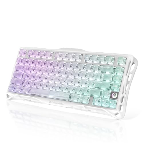 GravaStar K1 Lite ゲーミングキーボード 透明キーボード 無線 75%レイアウト テンキーレス ホットスワップ対応 ガスケット構造 Bluetooth 5.0/2.4G/有線接続 透明キーキャップ RGBバックライト US配列メカニカルキーボード ワイヤレス Windows/Mac用 綺麗なオーロラ色