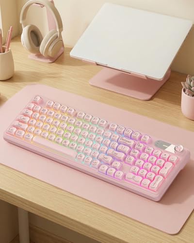 YUNZII B68 65％ ワイヤレスメカニカルキーボード ゲーミングキーボード BT5.0/2.4GHz/有線 ホットスワップ対応 ガスケットキーボード RGBバックライトWin/Mac用 技適認証取得 (ベージュ, ココアクリームV2スイッチ)