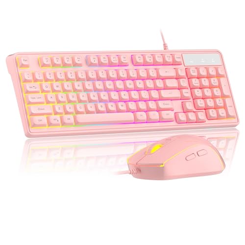 Camiysn ワイヤーゲーミングキーボード 7色カラフルレインボーバックライト クラシックゲーミングキーボード(ピンク)