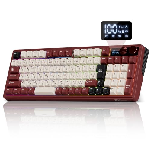Huratui 【Amazon.co.jp限定】RK ROYAL KLUDGE M100 ワイヤレス ゲーミング メカニカルキーボード 日本語配列 テンキー付き 96%コンパクト LCDスマートディスプレイ & デュアルアルミノブ ガスケットマウント 3モード接続 Bluetooth 5.0/2.4GHz/USB-C 8000mAh ホットスワップ対応 プレルーブクリームスイッチ RKM100