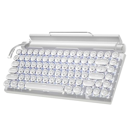 JuneSun メカニカルゲーミングキーボード、バックライト、タイプライタースタイル、ワイヤレス、Blue tooth、人間工学に基づいたデザイン、83キー、ブラウンスイッチ、ゲーミング、オフィス、家庭での使用に適しています。 (ホワイト)