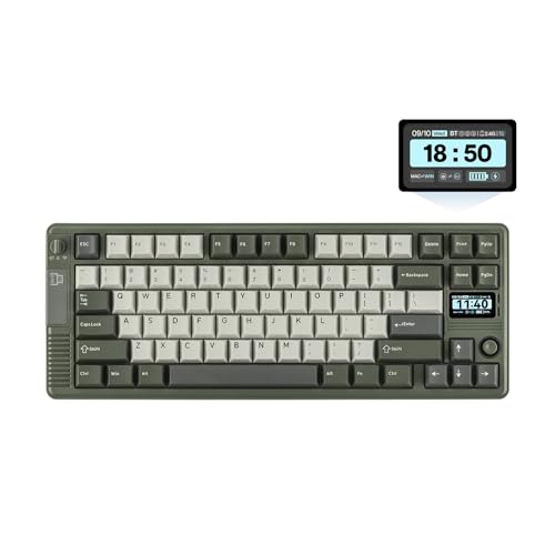 EPOMAKER RT85 ワイヤレスゲーミングキーボード ジョイスティック＆DIYスクリーン搭載 テンキーレス 8000mAh Bluetooth/USB/2.4Ghz ホットスワップ対応 PBTキーキャップ クリーミーガスケット構造 75% 配列メカニカルキーボード英語配列 (Army Green, Crystal Switch)