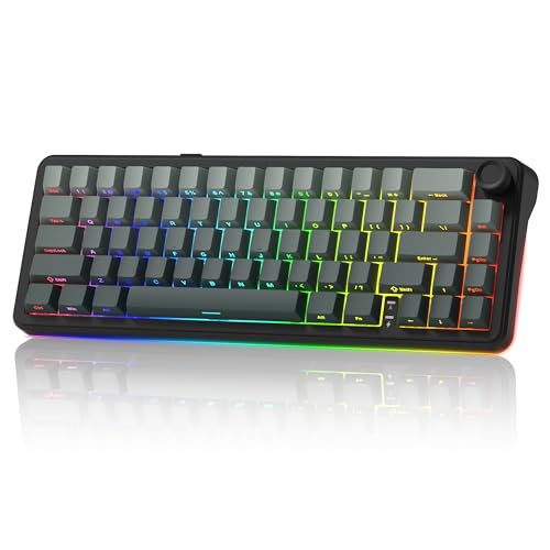 dagaladoo womier L65 60%メカニカルキーボードワイヤレスノブ付き、ホワイトゲーミングキーボード4000mAhバッテリー、トライモードUSB-C/BT5.0/2.4GガスケットマウントカスタムキーボードRGBホットスワップ可能、アニメキーキャップ付きリニア。