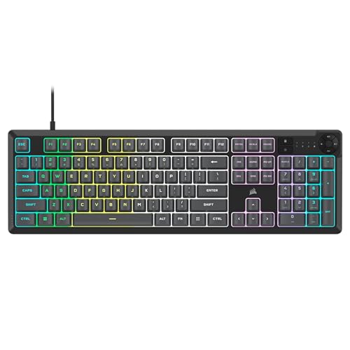CORSAIR K55 CORE RGB メンブレン 有線ゲーミングキーボード – 静音 レスポンシブスイッチ – こぼれ防止 – テンゾーンRGB – メディアキー – iCUE対応 – QWERTY NA – PC、Mac – グレー CH-9226D65-NA