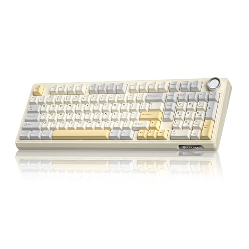 SOLAKAKA KI99 Pro 96% ワイヤレス メカニカル ゲーミングキーボード クリーミーキーボード ナンバーパッド付き ホットスワップ可能 プリルーブスイッチ ガスケット構造 RGBキーボード ゲーマー/PC/ノートパソコン用 (ベージュホワイト)