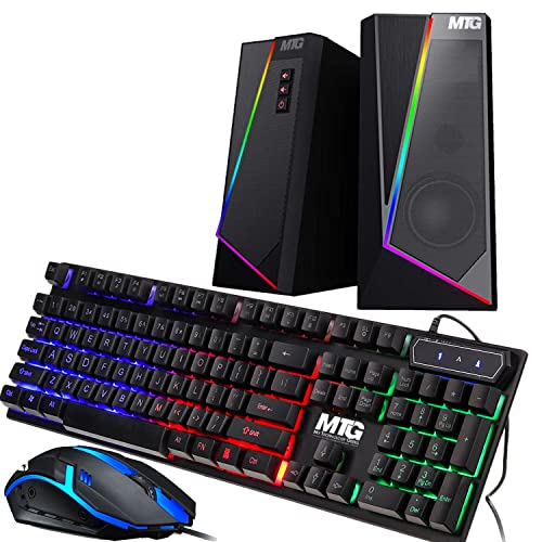 MTG MY TECHNOLOGY GEEKS TRUSTED TECHNOLOGY PARTNERS MTG RGB バックライト付きメカニカル有線ゲーミングキーボードとマウス、フルアンチゴーストキーとRGBステレオスピーカー 6つのカラフルなLEDモード デスクトップPCノートパソコンコンボ用 MTG-KBM-LED03