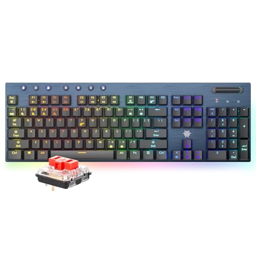 Hexgears x Hyeku ワイヤレス フルサイズキーボード ボリュームホイール付き ロープロファイルゲーミングキーボード RGBバックライト + アンビエントライトストリップ リニアレッドスイッチ Win/Mac用 (グレー)