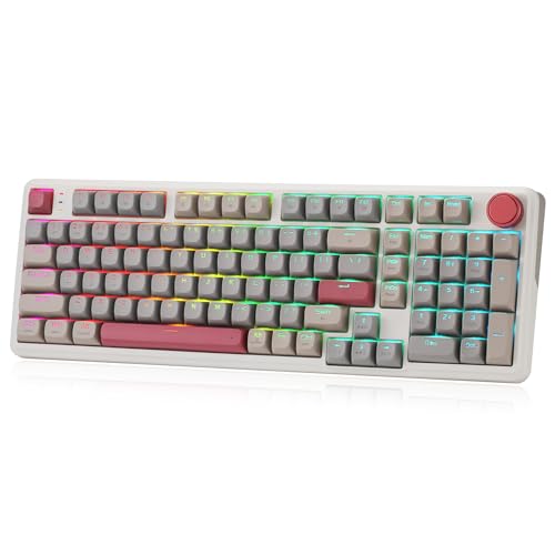 Redragon K768 PRO 100キー ワイヤレスガスケット RGBゲーミングキーボード 大容量8000mAh PBT メカニカルキーボード ホットスワップソケット付き 専用ノブコントロール 5層ノイズダンピング カスタム黄線形スイッチ