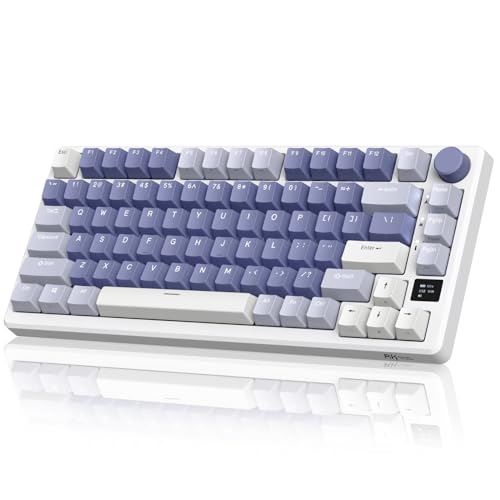 RK ROYAL KLUDGE M75 Mechanical Keyboard, 2.4GHz Wireless/Bluetooth/USB-C Wired Gaming Keyboard 75% Layout 81 Keys with OLED Smart Display & Knob, RGB Backlight Hot-Swappable Red Switch RKM75