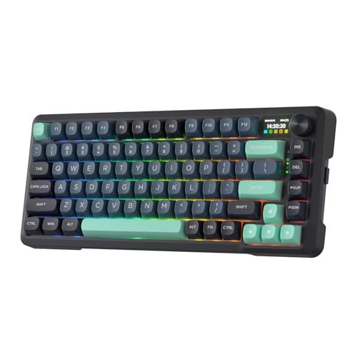 REDRAGON K724 PRO ワイヤレスガスケット ゲーミングキーボード ハイプスクリーン&ノブ付き 81キーメカニカルキーボード 簡単コントロール 1.14インチ TFT情報表示 5層ノイズ減衰 カスタムリニアスイッチ ダークジェイドカラー
