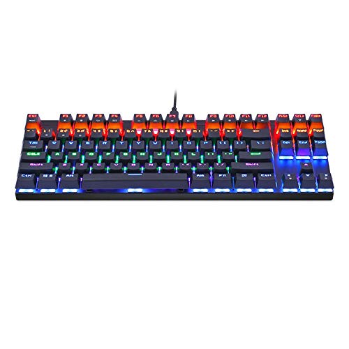GaoAN ゲーミングキーボード ブルートゥース3.0有線87キーOutemuブルー機械ゲーミングキーボードカラフルなLEDバックライトシステムを切り替えます メカニカルゲーミングキーボード (色 : Black, Size : One size)