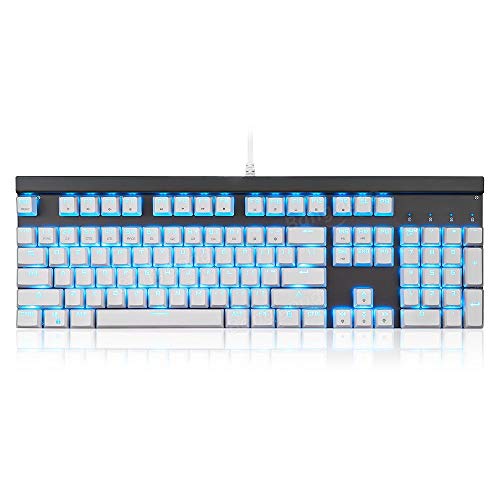 LiuPinp メカニカルゲーミングキーボード USB有線104キーRGBバックライト付きメカニカルゲーミングキーボードブルー/レッドスイッチアルミニウム合金板 ゲーミングキーボード (色 : 白, サイズ : Blue Switch)