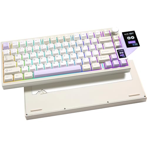 YUNZII AL80 メカニカルキーボード ワイヤレス ゲーミングキーボード 75%レイアウト bluetooth/2.4G/有線 三つモード フルアルミCNC LCDスクリーン ホットスワップ対応 ガスケットマウント ノブ付き QMK/VIA Win/Mac用 技適認証取得 (ベージュ, ゼロリニアスイッチ)