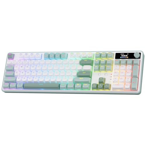 Redragon K761 ワイヤレスガスケット ゲーミングキーボード ハイプスクリーン&ノブ付き 104キーメカニカルキーボード 簡単コントロール 1.26インチ TFT情報表示 5層ノイズ減衰 カスタムリニアスイッチ 翡翠雲色