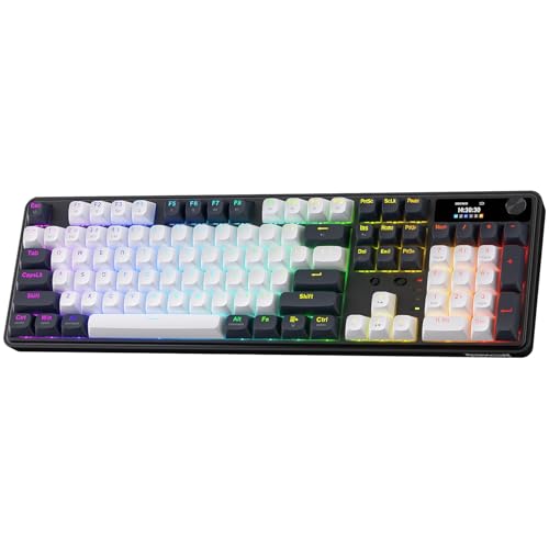 Redragon K761 ワイヤレスガスケットゲーミングキーボード ハイプスクリーン&ノブ付き 104キーメカニカルキーボード 簡単コントロール 1.14インチ TFT情報表示 5層ノイズ減衰 カスタムリニアスイッチ アビサルブルー
