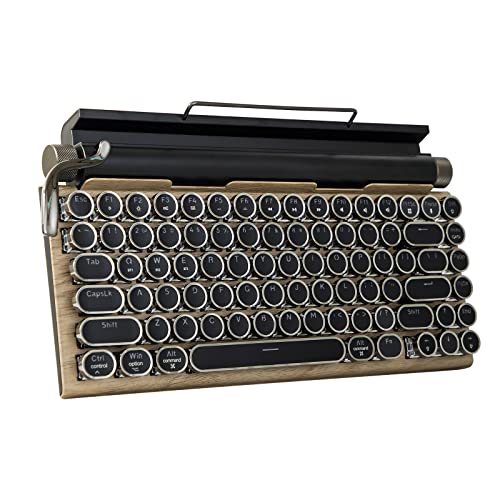 vavavi Adventurers Typewriter-Style Retro Mechanical Keyboard LED Backlight 83 Keys Bluetooth 5.0 Blue Axis Wood Color Panel Compatible with iOS/Android/Windows/Vista/Linux/Mac Office/Gaming, 12.8x6.6x1.6in EXPDKN_B09KBZS2M9