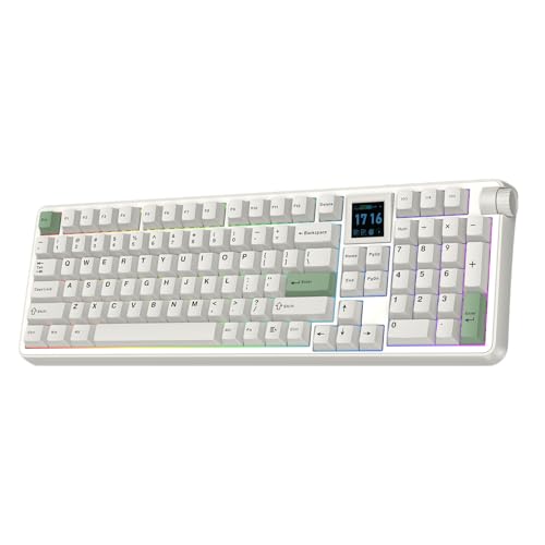 EPOMAKER RT100 PRO ワイヤレスゲーミングキーボード 1.54インチ画面 ノブ搭載 RGB 2.4GHz/BT/USB-C対応 ホットスワップ 5000mAhバッテリー PBTキーキャップ 専用ドライバー レトロメカニカルキーボード Windows Mac対応 (White, Creamy Jade)