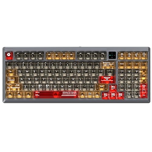 Cmokifuly 96%メカニカルキーボード Hotswap リズム音楽リズムRGBバックライトリニアスイッチ 98キー 明るいトランクルーセントキー+ディスプレイ Trimodoゲーミングキーボード Win/MAC用 (レッド)