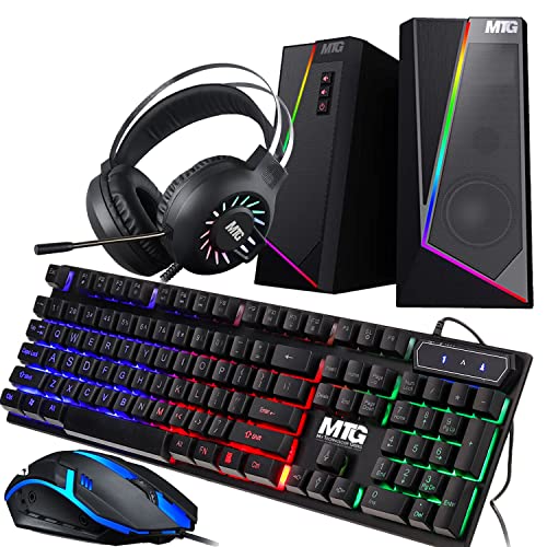 MTG MY TECHNOLOGY GEEKS TRUSTED TECHNOLOGY PARTNERS MTG RGB バックライト付きメカニカル有線ゲーミングキーボードとマウス フルアンチゴーストキー RGBステレオスピーカー 6つのカラフルなLEDモード RGBヘッドフォン付き デスクトップPC/ノートパソコン用 MTG-KBM-LED06