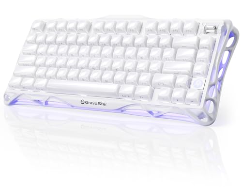 GravaStar Mercury K1 かわいいホワイト ゲーミングキーボード 無線 ワイヤレス 75%配列 テンキーレス ホットスワップ Bluetooth接続 ガスケット搭載 カスタマイズ RGBライト 文字側の刻印スタイル 半アルミ製筐体 8000mAhバッテリー 音量コントロール US配列メカニカルキーボード Windows/Mac用 オパールホワイト GS K1