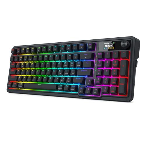 REDRAGON K719 ワイヤレスガスケット ゲーミングキーボード ハイプスクリーン&ノブ付き 95キーメカニカルキーボード 簡単コントロール 1.14インチ TFT情報表示 5層ノイズ減衰 カスタムリニアスイッチ エッセンシャルブラック