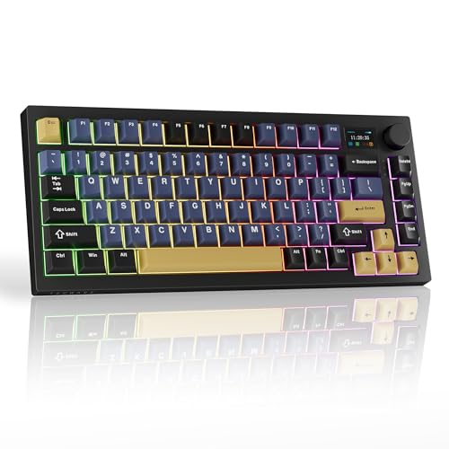 TECWARE Spectre 75%RGB メカニカルゲーミングキーボード カスタマイズ可能なLCDスクリーン付き 多機能ノブ ガスケットマウント 3モード接続 South Face 5ピン ユニバーサルホットスワップ可能ソケット (オーシャンゴールド)
