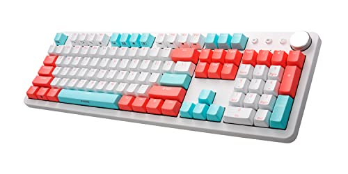 i-rocks K73M メカニカルゲーミングキーボード メディアコントロールノブ付き 107キー PBTキーキャップ マルチメディアホットキー 取り外し可能なUSB-Cケーブル付き (Cherry MXブラウンスイッチ ミントピーチ)
