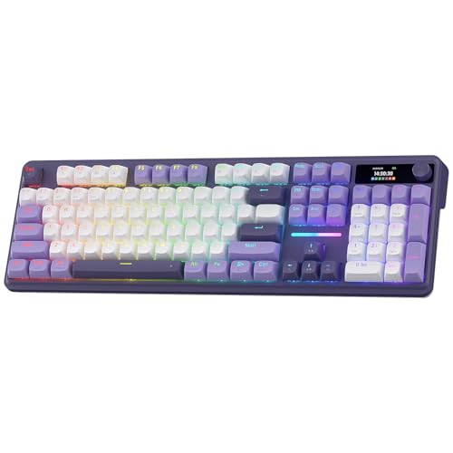 Redragon K762 ワイヤレスガスケットゲーミングキーボード ハイプスクリーン&ノブ付き 104キーメカニカルキーボード 簡単コントロール 1.14インチ TFT情報表示 5層ノイズ減衰 ラウンドPBTキーキャップ ミントマンボスイッチ