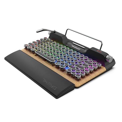 7KEYS レトロタイプライター メカニカルゲーミングキーボード ビンテージスタイル コンピューターキーボード ワイヤレスBluetooth5.0/有線/2.4G搭載 True RGBバックライト PC/ノートパソコン/タブレット/電話に対応 (リニアスイッチ) TW1868 Linear