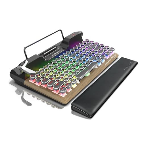 7KEYS レトロタイプライター メカニカルゲーミングキーボード ビンテージスタイル コンピューターキーボード ワイヤレスBluetooth5.0/有線/2.4G搭載 True RGBバックライト PC/ノートパソコン/タブレット/電話に対応 TW1868