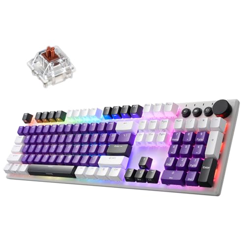 i-rocks iRocks K74R ワイヤレス RGB イルミネーション メカニカル ゲーミングキーボード ホットスワップ対応スイッチ フローティングデザイン PBT 107キー NKRO 取り外し可能なUSB-Cケーブル - ホワイトアメジスト (ブラウンスイッチ)