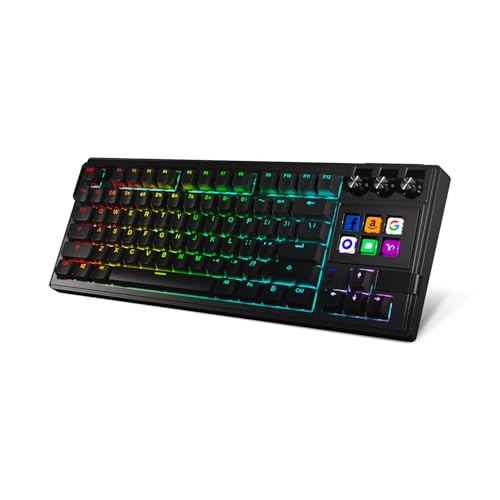 Pusokei 75%メカニカルゲーミングキーボード RGBバックライト有線メカニカルキーボード ホットスワップ可能なレッドスイッチ付き LCDマクロプログラム可能キー 6つのトグルボタン 78キー配列 PC用 (ブラック)