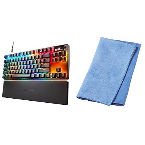 SteelSeries 【公式セット品】SteelSeries ラピッドトリガー 搭載 ゲーミングキーボード テンキーレス 有線 英語配列 OmniPointスイッチ 有機ELディスプレイ搭載 Apex Pro TKL (2023) US 64856 ブラック+サンワサプライ クリーニングクロス 超極細繊維 大判タイプ(30×40cm) 液晶画面/スマホ/メガネ/CD・DVD/レンズ DK-KC5