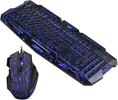 JUNENTER キーボード USB有線ゲーミングキーボード＆マウスコンボ ひび割れカラー変更LEDライトバックライトゲーミングマウス 7ボタン防塵防水キーボード