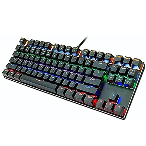 JUNENTER メカニカルゲーミングキーボード、コンパクトな87キーメカニカルコンピューターキーボード、PCゲーマー向けレインボーLEDバックライト