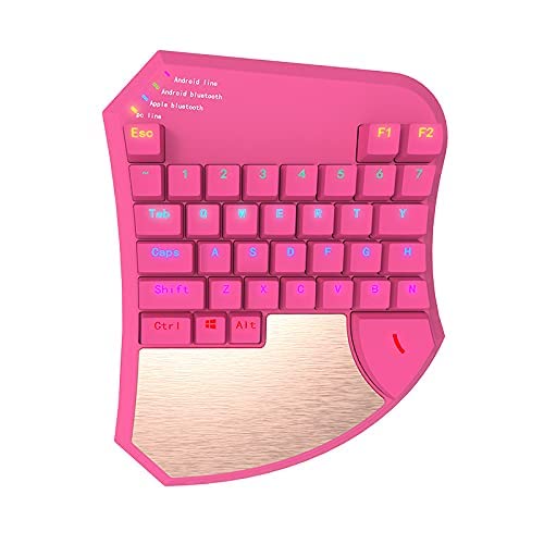 JUNENTER ポータブルミニメカニカルゲーミングキーボード 小型片手操作 幅広ハンドレスト付き コンピューターゲームプレイに最適 ブラック(ピンク)