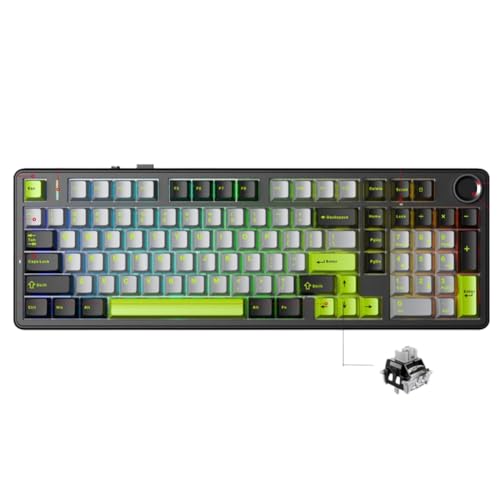 PgxkVfnKA メカニカルゲーミングキーボード 96パーセントレイアウト、ホットスワップ対応スイッチ、ガスケットマウントデザイン、8000mAh USB C 50 24Gワイヤレス接続、F99 PROモデルと互換性あり(Black Gary Green) PgxkVfnKA123
