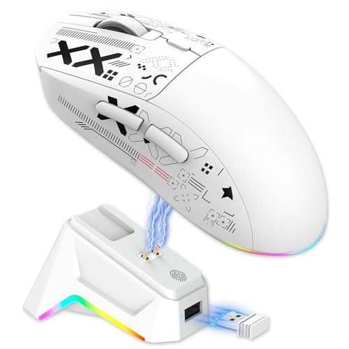 GOWENIC RGB充電ドック付きゲーミングマウス、2.4G、USB Type-C有線およびBT5.3 3モード、7つのプログラム可能なボタン、マグネット式充電ドック、PC/ノートパソコン用光学式ワイヤレスゲーミングマウス (白) GOerptu7m6od-12