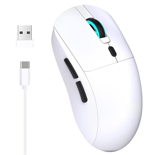 Ghbunuz ワイヤレス2.4Gマウス 内蔵650mAh充電式バッテリー 3600DPI 6ボタン 有線対応 4DPIモード 86g (2.4G充電（白）)