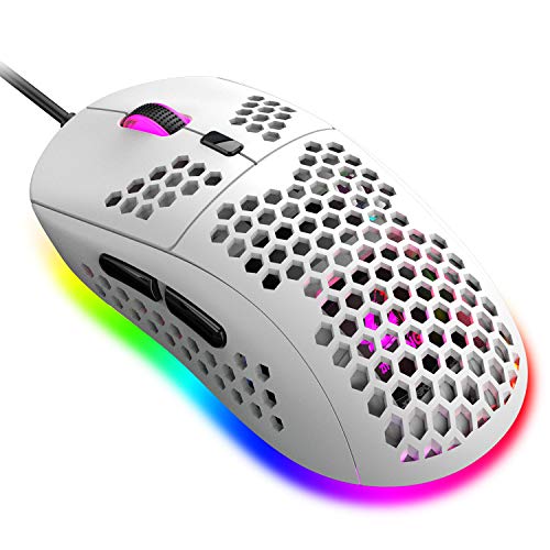FELICON 69G 超軽量ゲーミングマウス 人間工学ハニカムシェル付き 6RGBバックライト プログラム可能なボタン6個 6400DPI光学センサー 有線USB接続 ホワイト