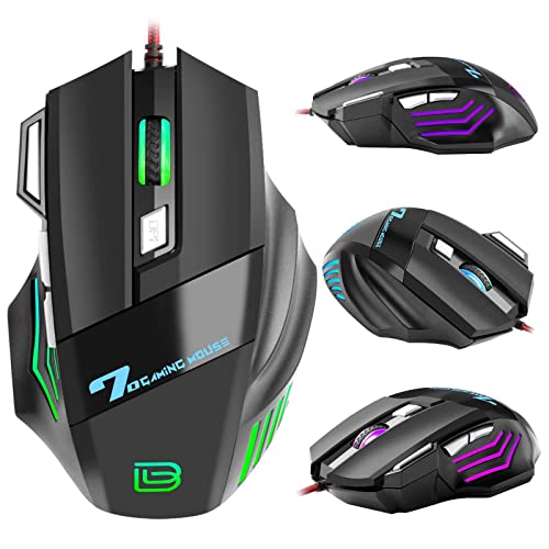 YUUAND コンピューター有線USBマウス RGB 人間工学的光学ゲーム 4DPI最大3200DPIサイドボタン