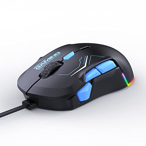 LYXLOVERI 高性能有線ゲーミングマウス ダイナミックRGBライティング 12800 DPI調節可能 多機能マウス カスタマイズ可能なマクロボタン10個付き (ブラックブルー) X12