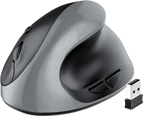 KJOET ワイヤレス ゲーミングマウス 2.4GHz 右手用 エルゴノミック形状 ワイヤレス縦型マウス 手のひら手首サポート 疲労軽減 10m動作範囲 ボタン6個 軽量 静音 3段調節 800/1600/オフィス作業 ゲーム コーディング リリーフ MH27437