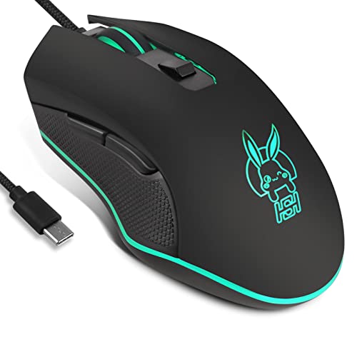 IULONEE USB Type C 有線マウス サイレントコンピュータマウス 光学式ゲーミングマウス 人間工学的 7 LED バックライト 2400 DPI 6ボタン オフィス ホーム Windows PC ノートパソコン デスクトップ ノートブック MacBook用 (Type-C ブラック)