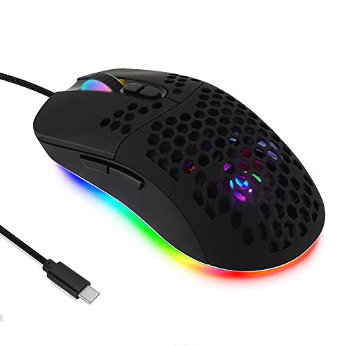 Attoe USB Cマウス、軽量ゲーム用Type Cマウス、最大7200 DPI ハニカム有線マウス MacBook Pro Chromebook ノートパソコン PC その他USB Type Cデバイス用 (ブラック)