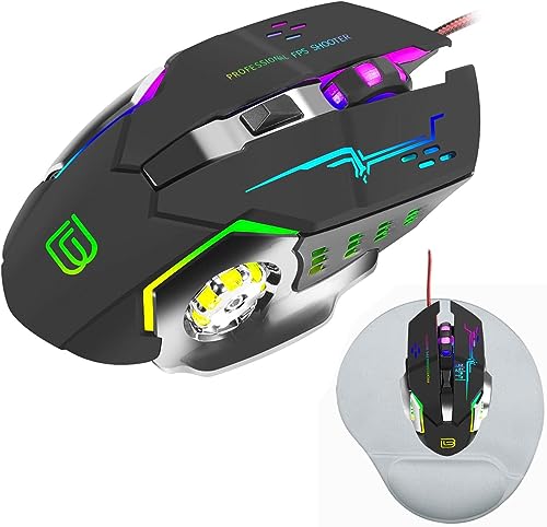 FURLOU 5 Pcs プログラム可能な有線マウス, LED ライト付きルミナス ゲーミング メカニカル マウス, コンピュータ ラップトップ PC 用の軽量プログラミング マウス JP327-231107