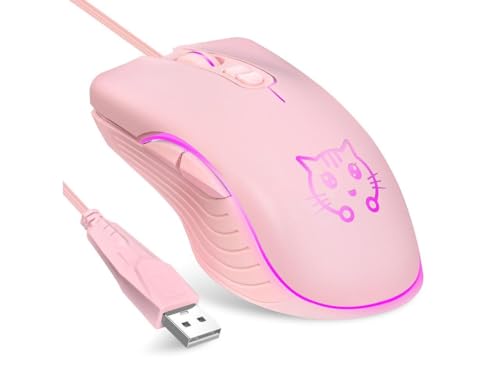 CORN (コーン) ゲーミング有線USBマウス 2400DPI 4段階調節可能 人間工学的 スライアントマウス PC/デスクトップ/ノートパソコン用 - ピンクキャット SB-186