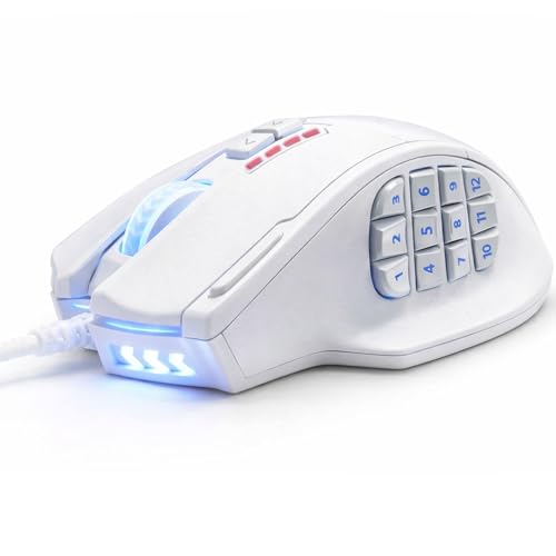RED SAMURAI ゲーミングマウス 有線 マウス 16400dpi 1000Hz 18個 プログラムボタン サイドボタン ウエイト調整 安定のグリップ バックライト カスタマイズ プログラム MMO/FPS/MOBA ゲームマウス (ホワイト) HKW-GMMS01-WH