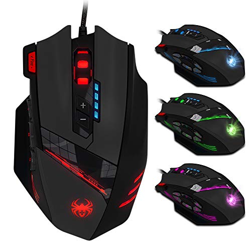 Wscoficey C-12有線USBオプティカルゲームマウス12個のプログラム可能なボタンコンピュータゲームマウス4個の調整可能なDPI 7 LEDライト BMA1226802647426JT